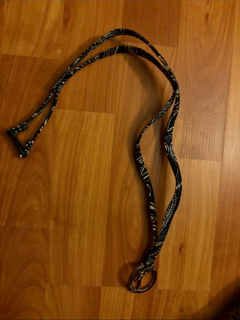 Vera Bradley Black and White Patterned Lanyard with Ring
